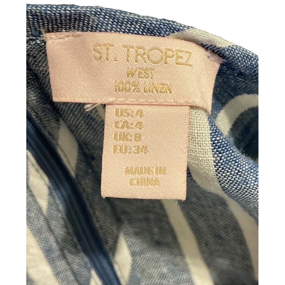 St. Tropez West Blue White Striped Linen Dress Size 4 Sleeveless Shift Summer - Picture 4 of 4